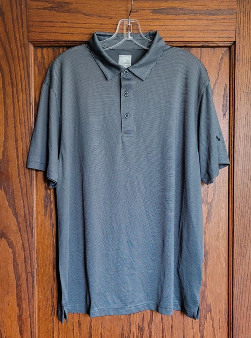 CALLAWAY Optidri Performance Shirt Mens Large Gray Black Striped Polo Golf